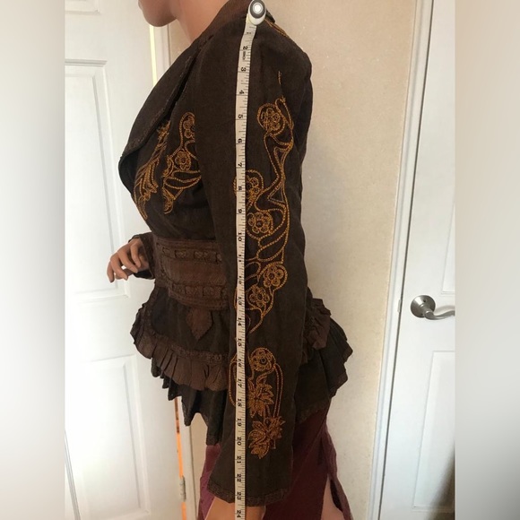 Jean Paul Gaultier embroidered brown jacket with leather detailing in sz S. - Picture 9 of 16
